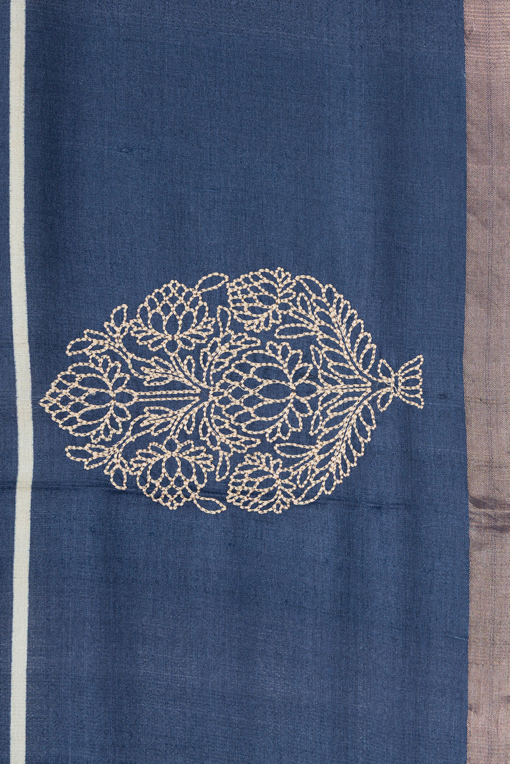 Border image of Navy Blue Dual Tone Tussar Silk Saree with Stripes on the body and Fancy Border. 