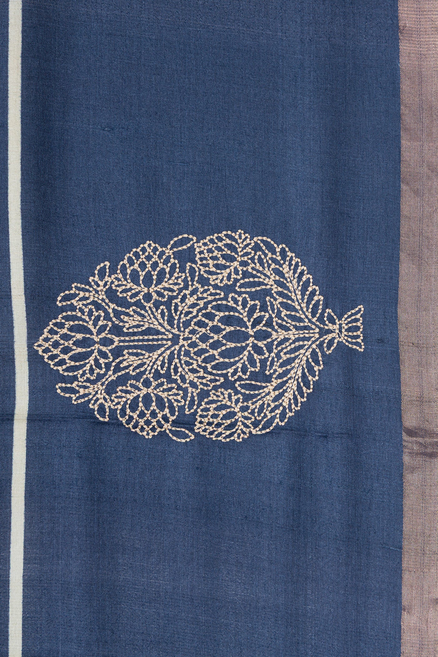 Border image of Navy Blue Dual Tone Tussar Silk Saree with Stripes on the body and Fancy Border. 