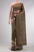 Mehandi Green Dual Tone Tussar Silk Saree with Embroidery on the body and Thin Zari Line.  displayed on a mannequin