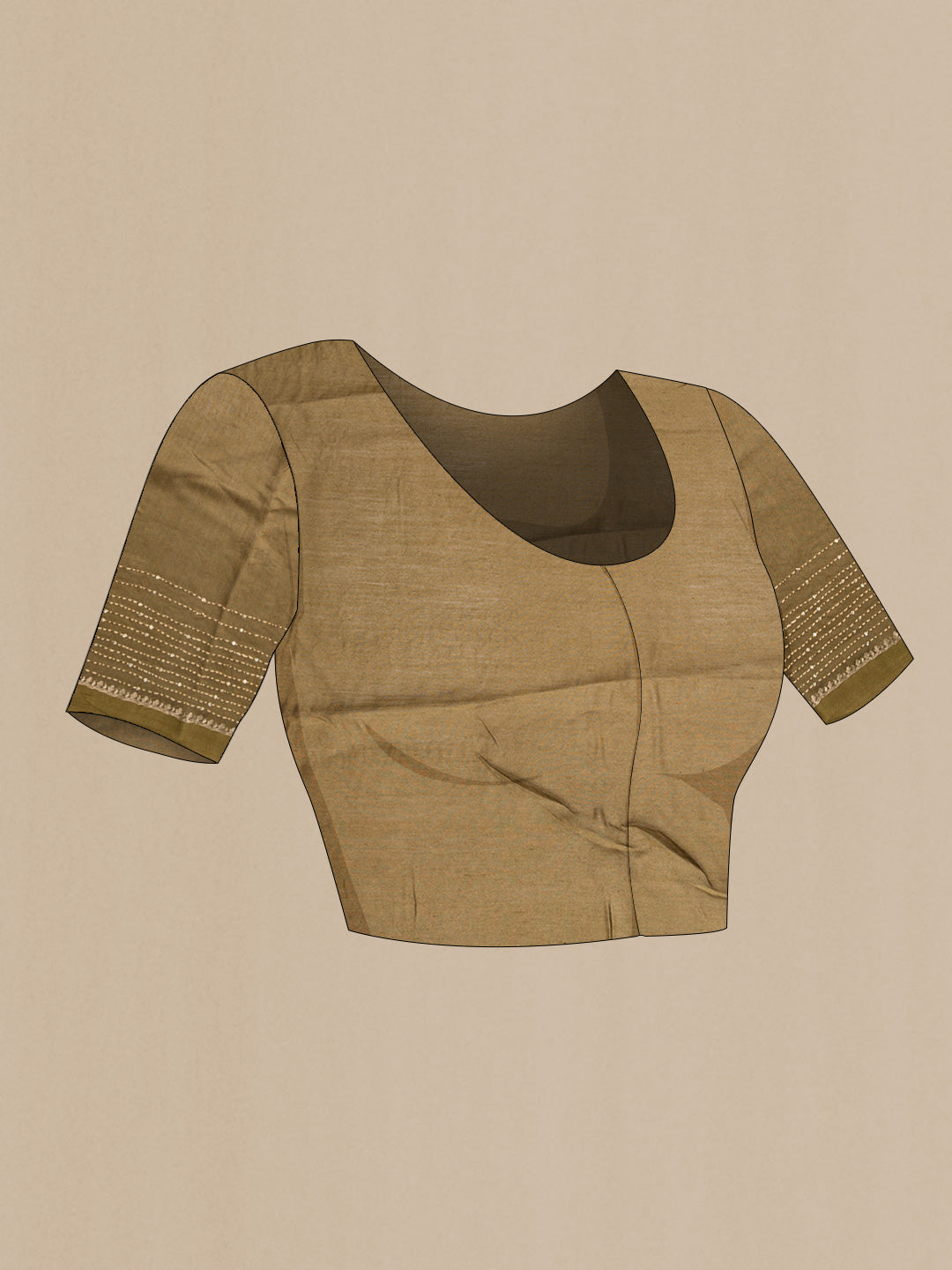 Close up image of the blouse of Mehandi Green Dual Tone Tussar Silk Saree with Printed design on the body and Zari Border