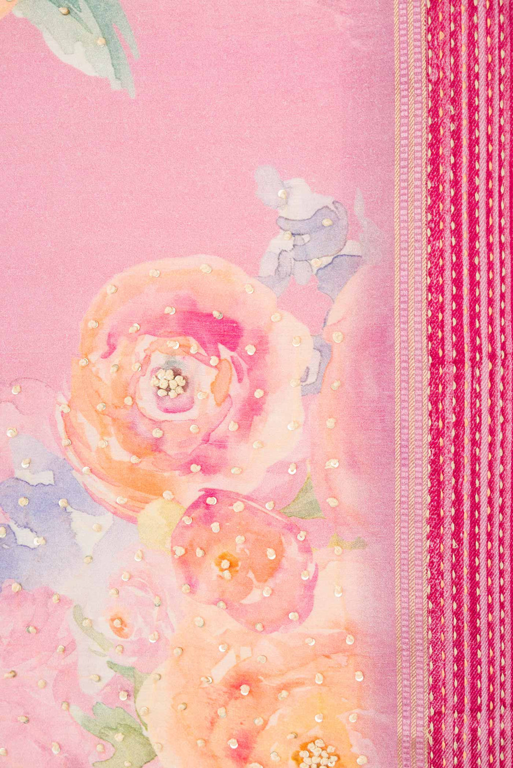 Border image of Pink Dual Tone Tussar Silk Saree with Printed design on the body and Zari Border