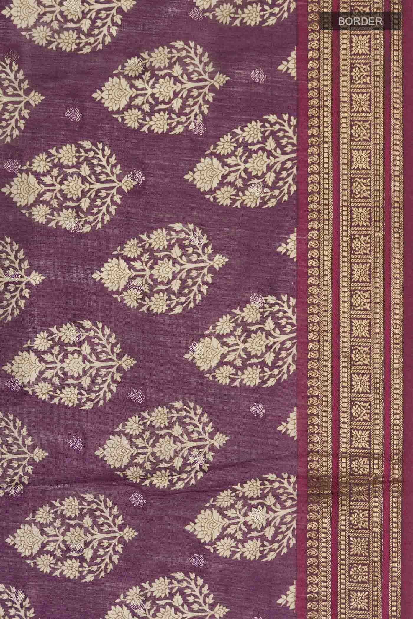 Border image of Mauve Tussar Silk Saree with Printed design on the body and Zari Border