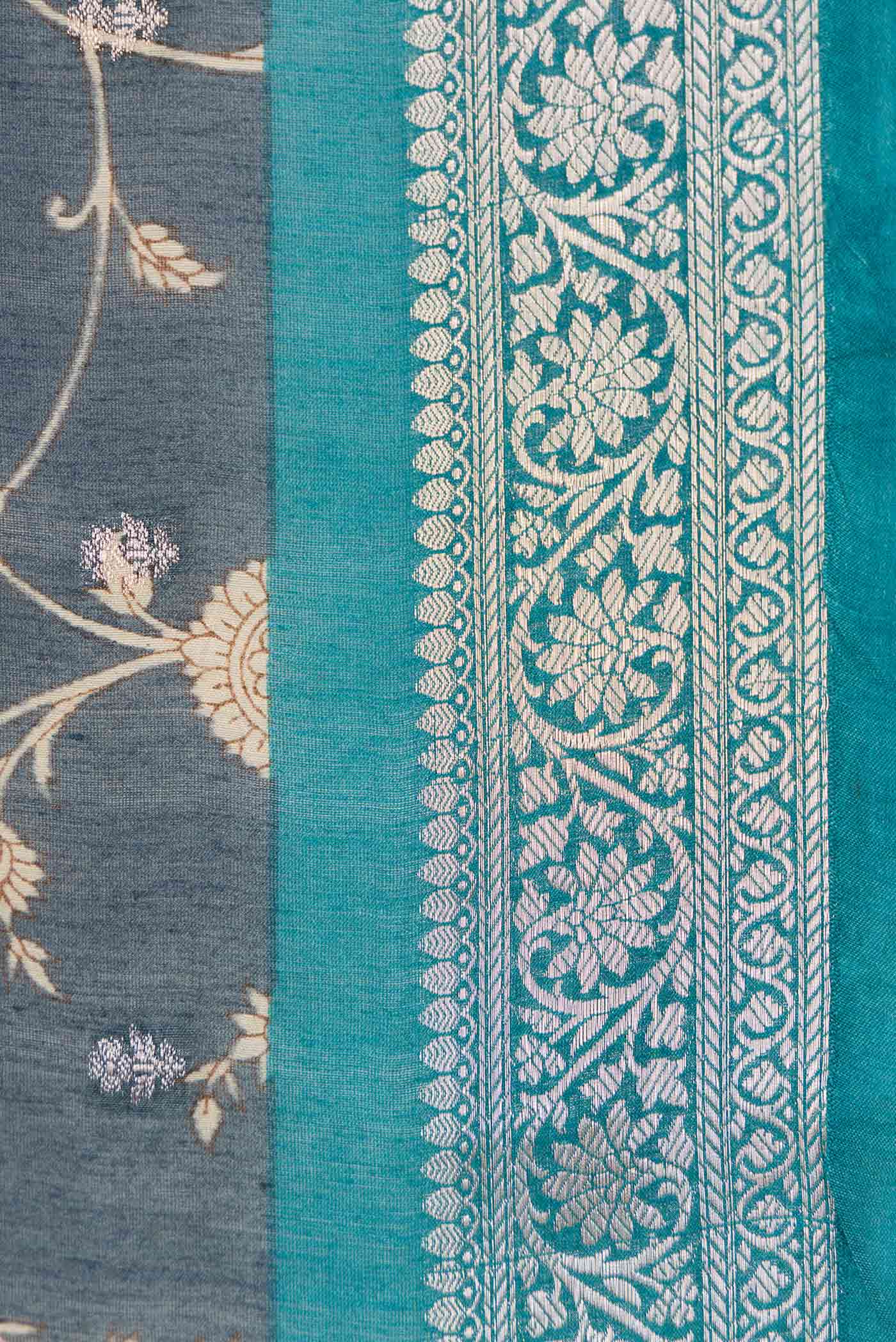 Border image of Davys Grey Dual Tone Tussar Silk Saree with Printed design on the body and Zari Border