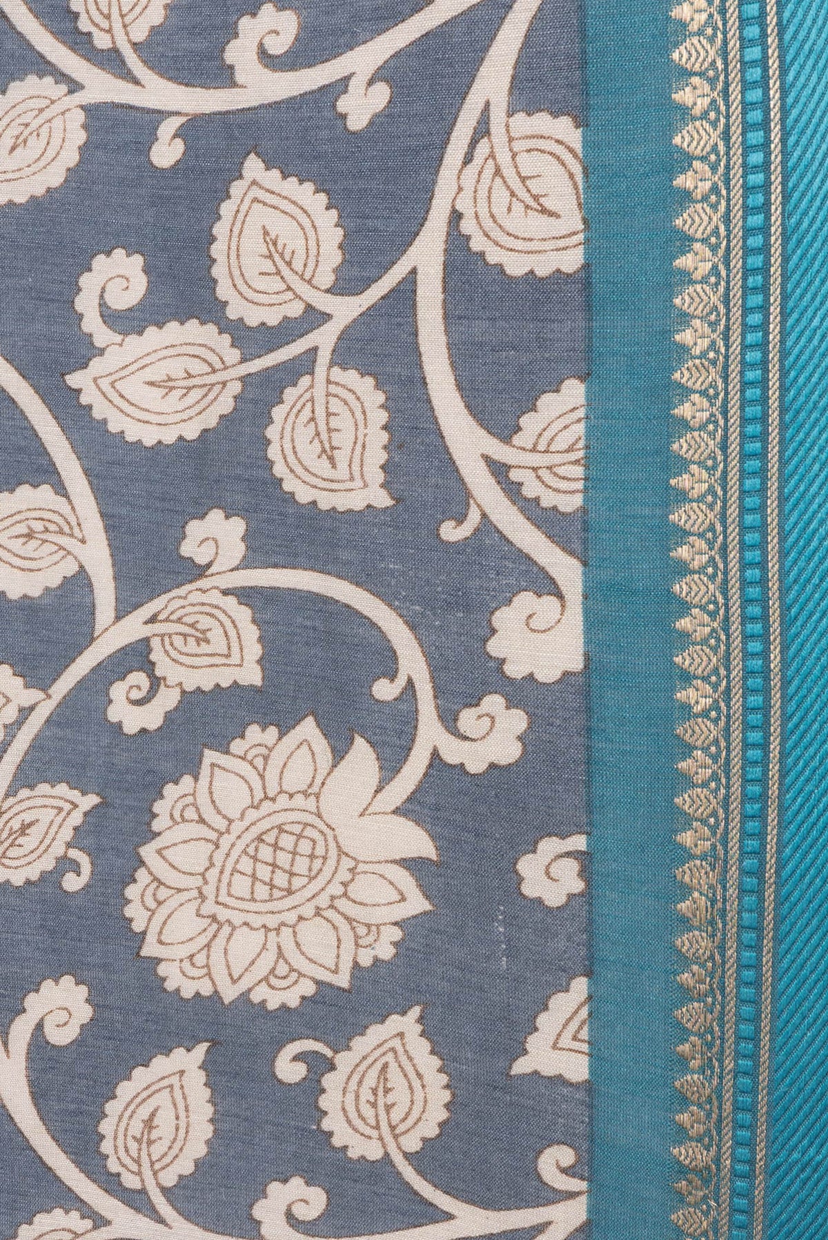 Border image of Grey Dual Tone Tussar Silk Saree with Printed design on the body and Zari And Thread Border. 