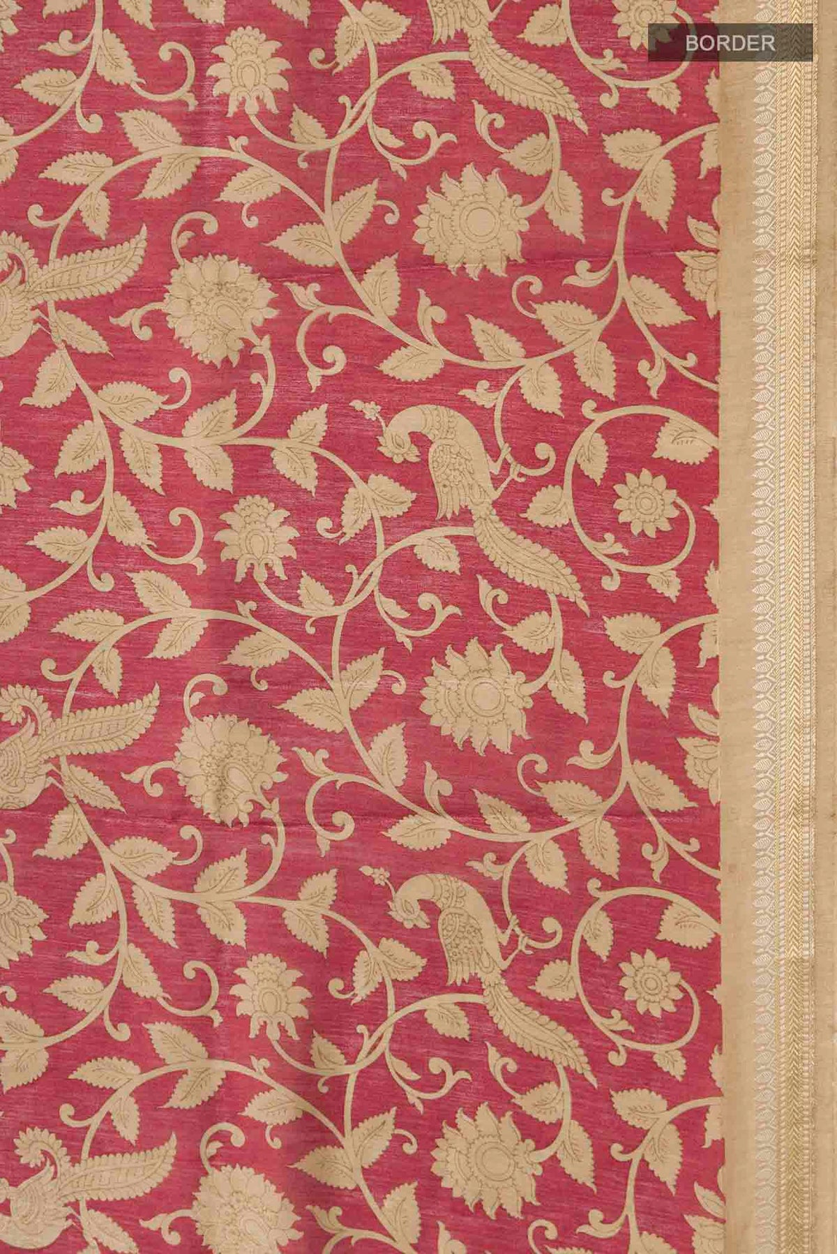 Border image of Rust Tussar Silk Saree with Printed design on the body and Zari Border