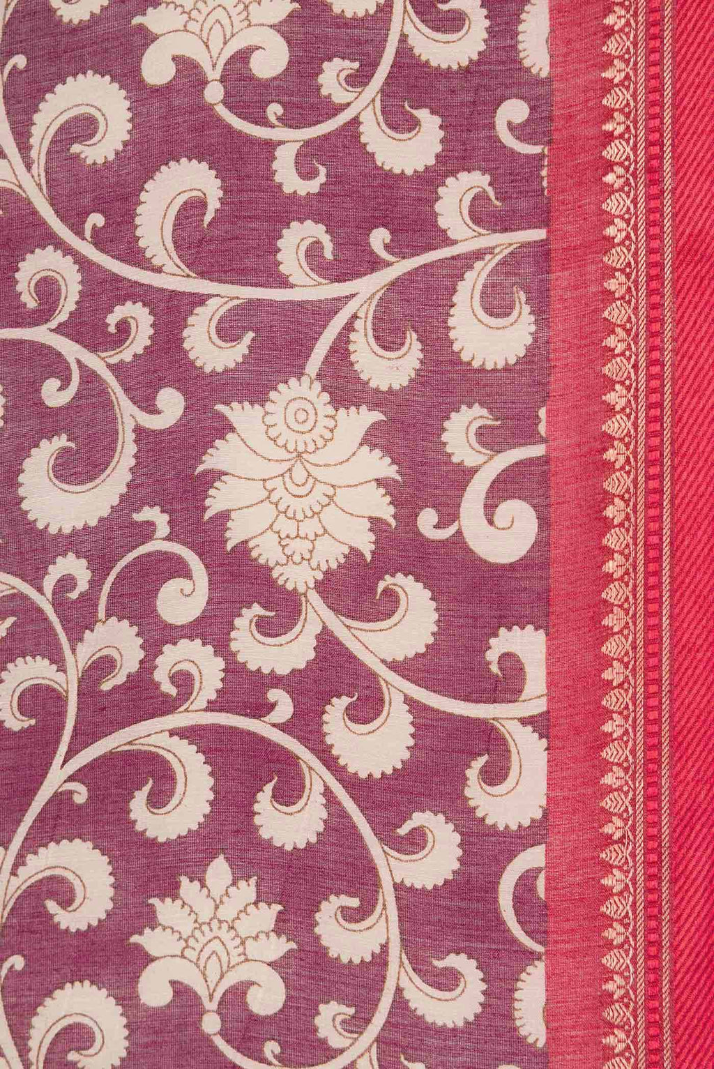 Border image of Burgundy Dual Tone Tussar Silk Saree with Printed design on the body and Zari Border