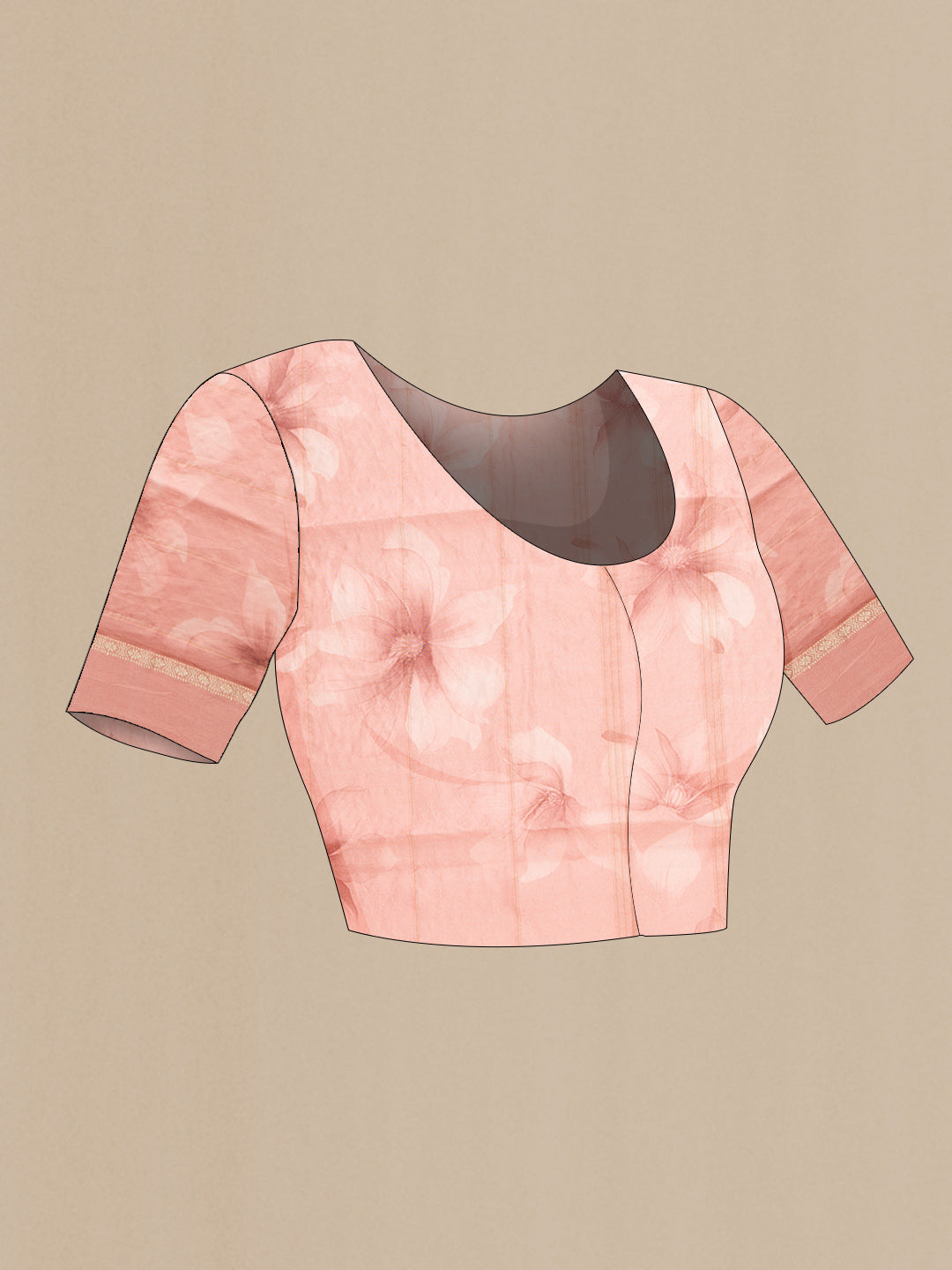 Close up image of the blouse of Pink Dual Tone Tussar Silk Saree with Embroidery on the body and Zari Border