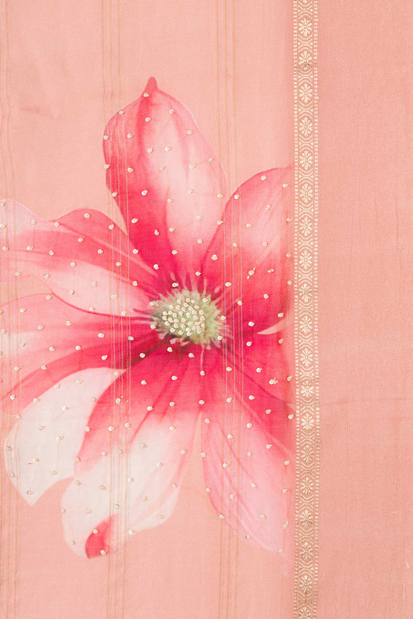 Border image of Pink Dual Tone Tussar Silk Saree with Embroidery on the body and Zari Border