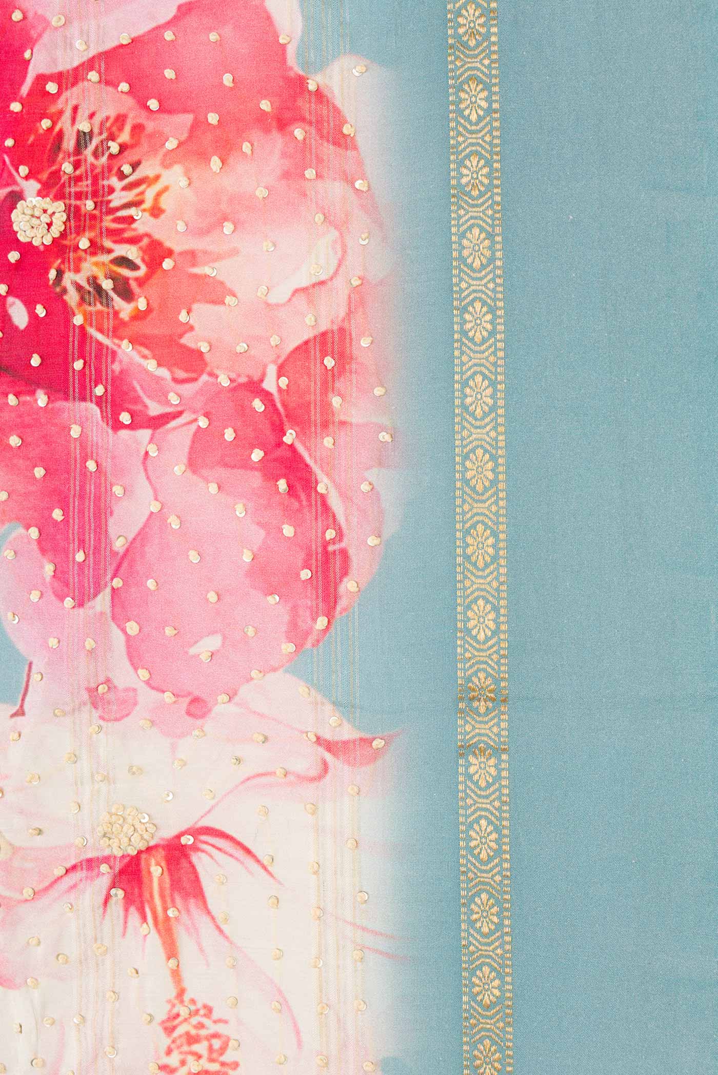 Border image of Light Blue Dual Tone Tussar Silk Saree with Embroidery on the body and Zari Border