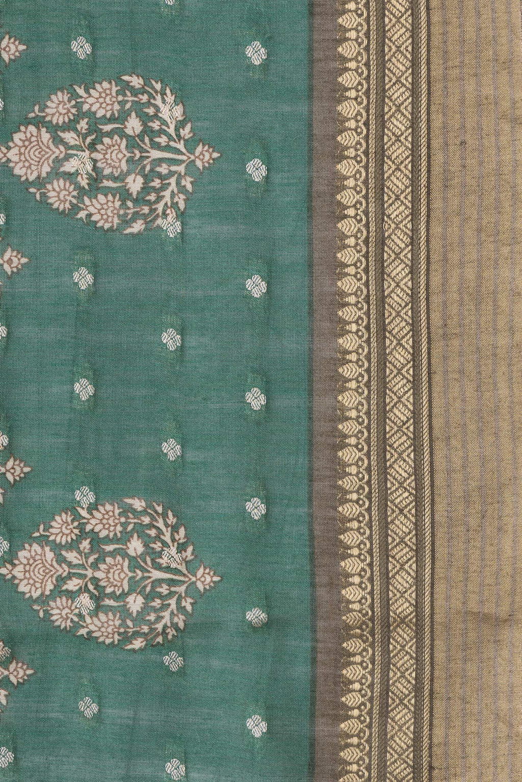 Border image of Green Dual Tone Tussar Silk Saree with Printed design on the body and Zari Border. 