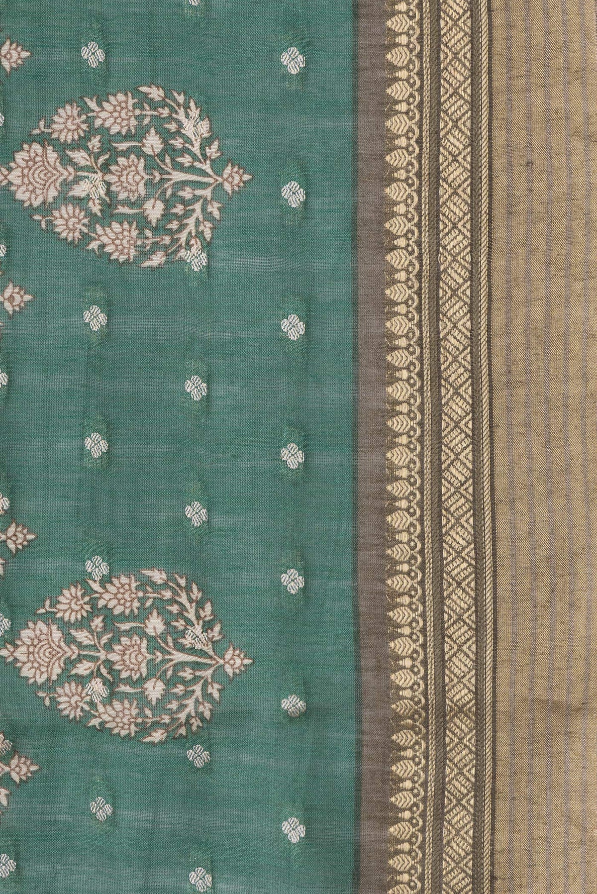 Border image of Green Dual Tone Tussar Silk Saree with Printed design on the body and Zari Border. 