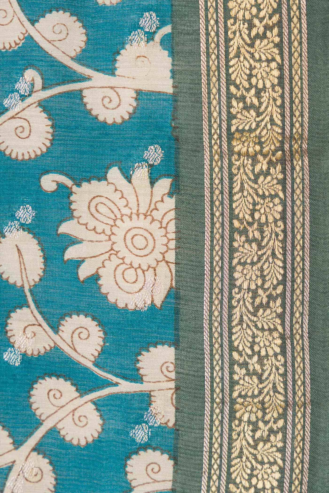Border image of Blue Dual Tone Tussar Silk Saree with Printed design on the body and Zari Border