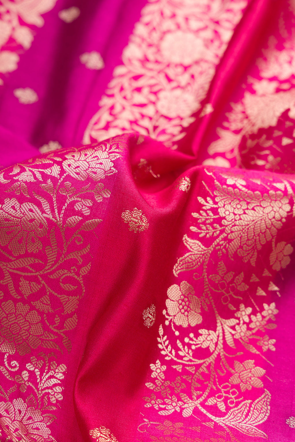 Close up of Purple and Maroon Color Tussar Silk Saree with Zari Butta on the body and Zari Border.  displaying folds