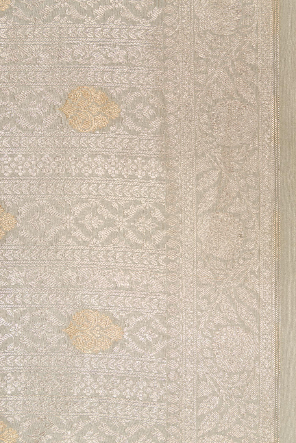 Border image of Grey Dual Tone Banarasi Silk Saree with Zari Brocade on the body and Zari Border. 