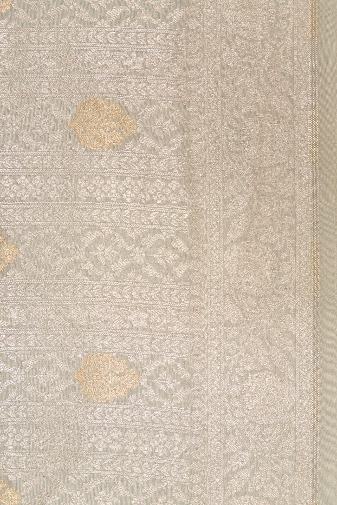 Border image of Grey Dual Tone Banarasi Silk Saree with Zari Brocade on the body and Zari Border. 