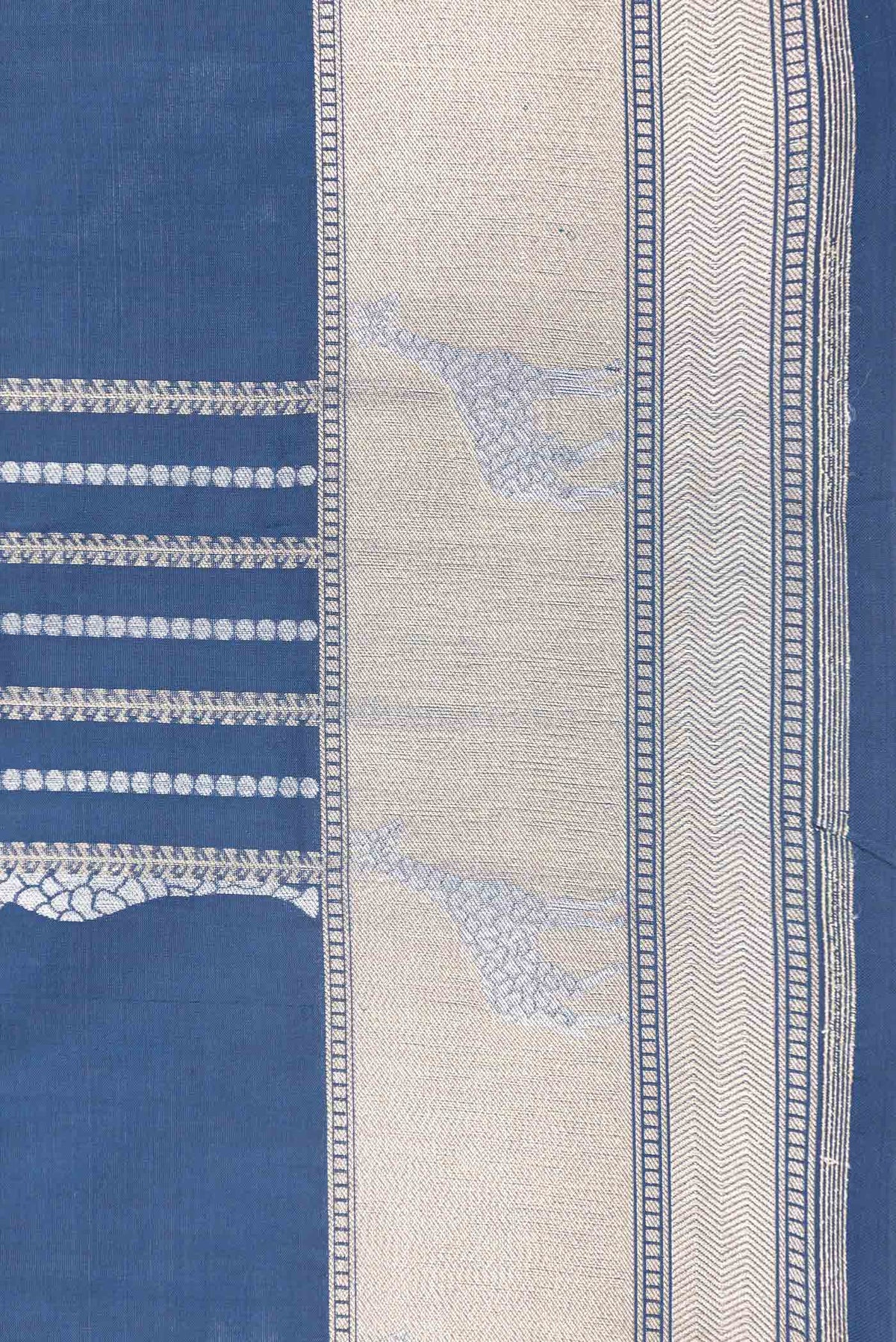 Border image of Navy Blue Dual Tone Banarasi Saree with Stripes on the body and Zari Border
