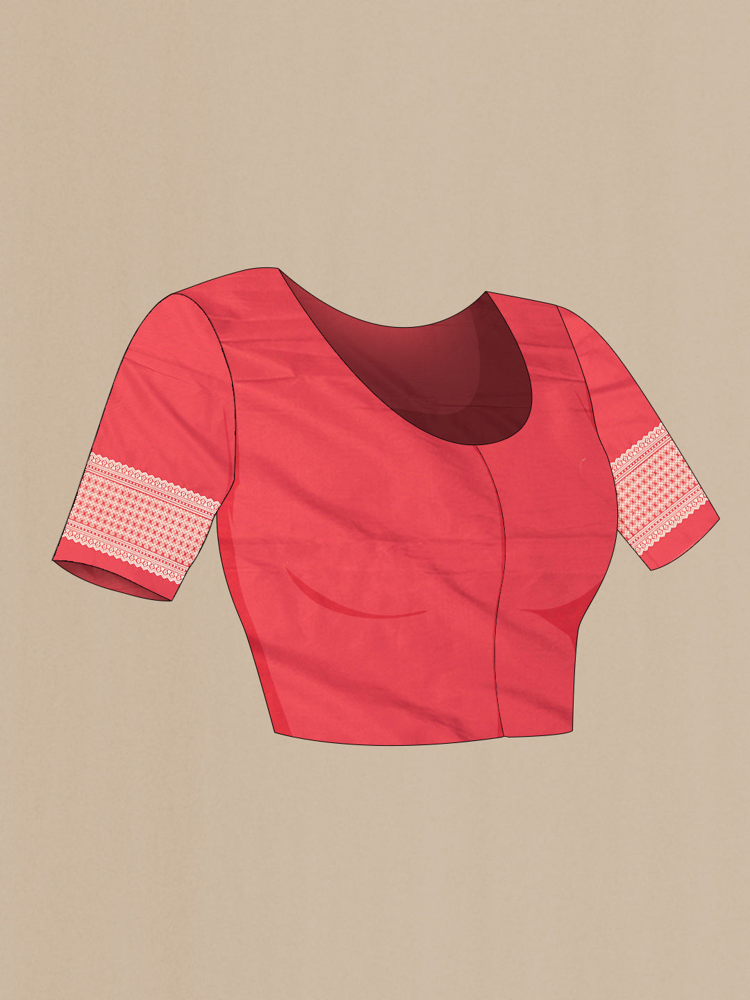 Close up image of the blouse of Red Dual Tone Banarasi Saree with Zari Brocade on the body and Zari Border