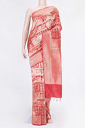 Red Dual Tone Banarasi Saree with Zari Brocade on the body and Zari Border displayed on a mannequin
