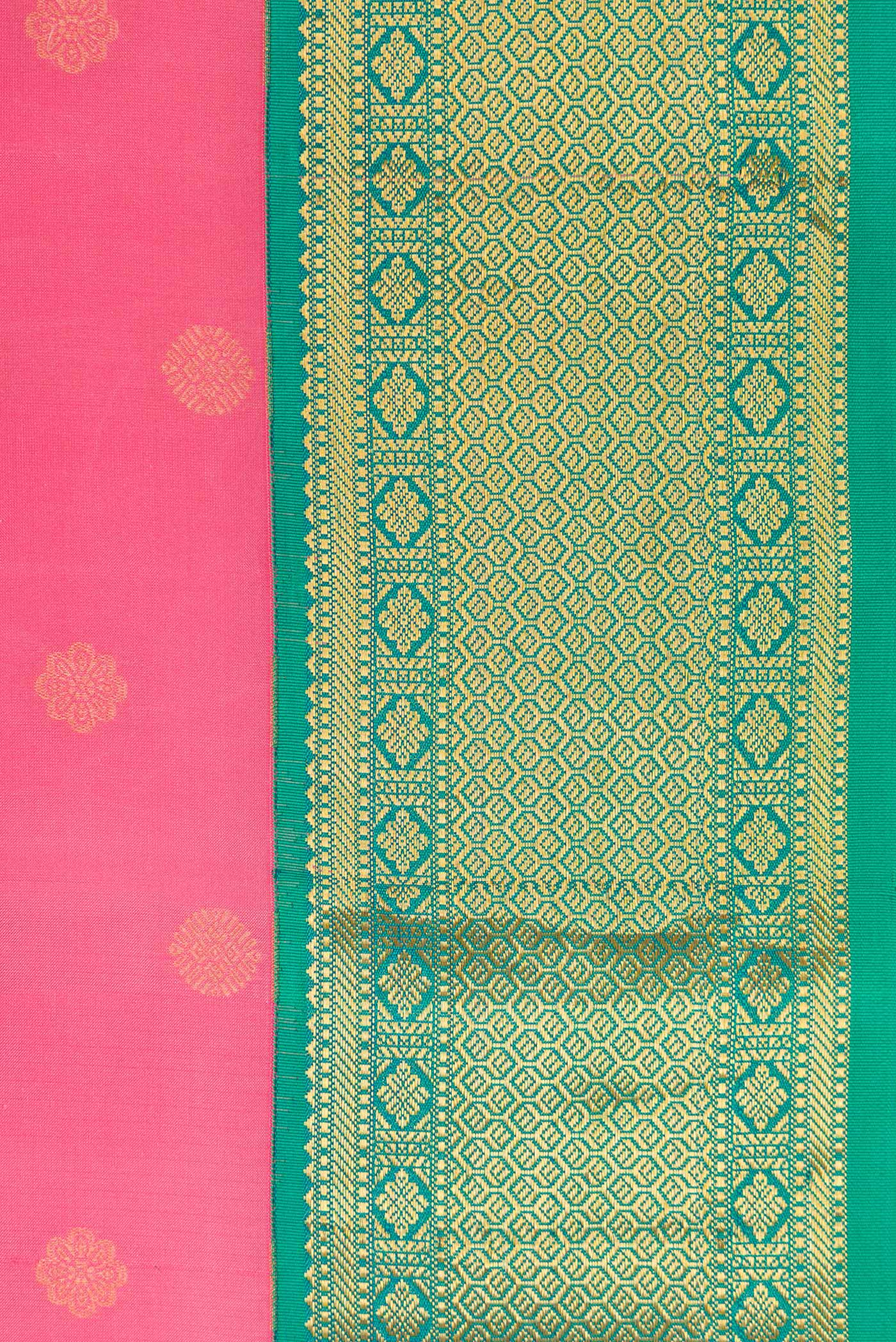 Border image of Pink Dual Tone Kanchipuram Silk Saree with Zari Butta on the body and Zari Border. 