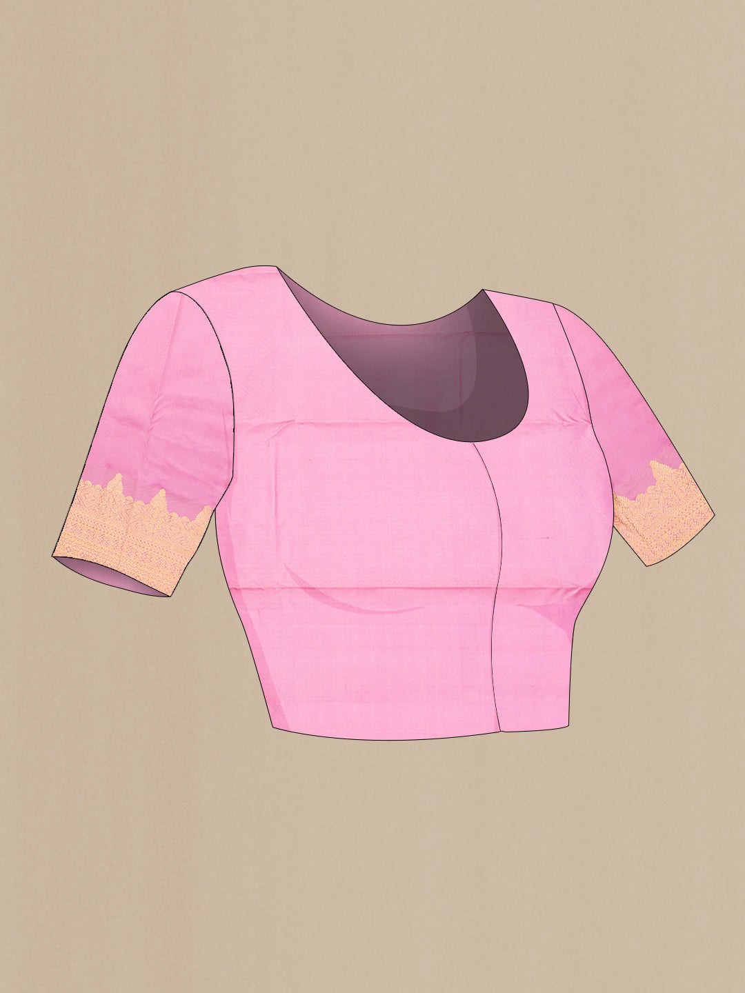 Close up image of the blouse of Pink Dual Tone Kanchipuram Silk Saree with Zari Butta on the body and Fancy Border. 