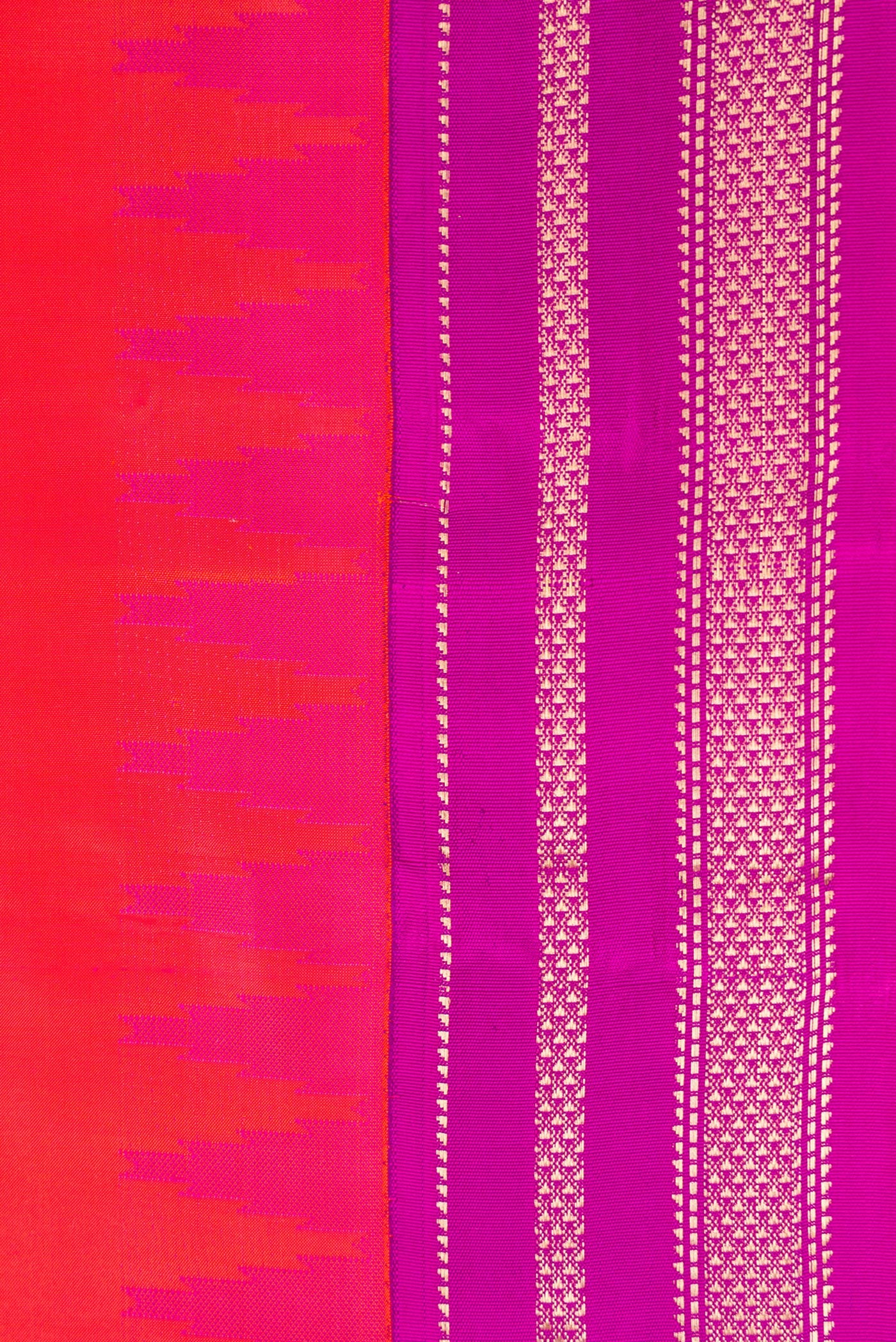 Border image of Coral Dual Tone Kanchipuram Silk Saree with Plain Body and Ganga Jamuna Border. 
