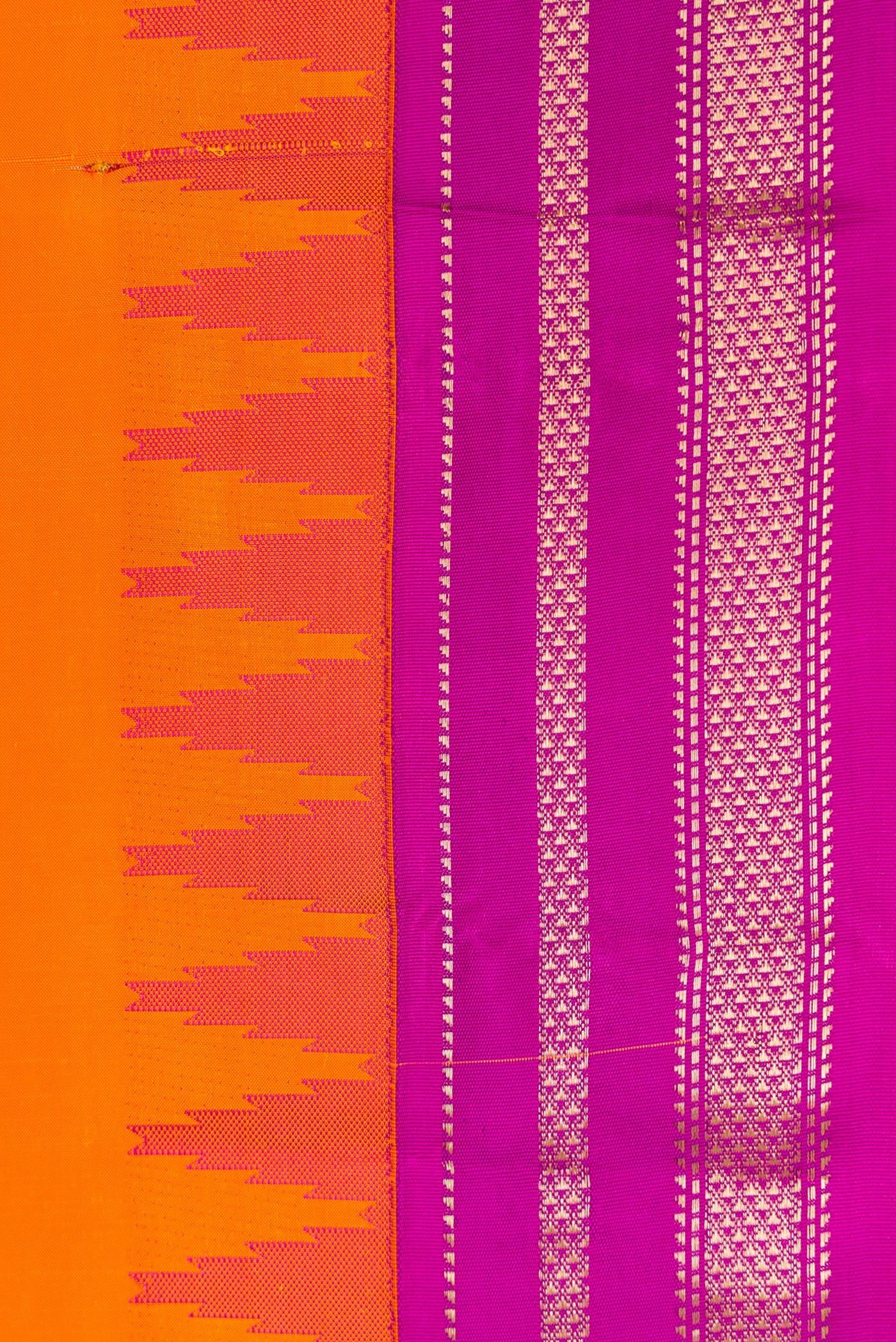 Border image of Orange Dual Tone Kanchipuram Silk Saree with Plain Body and Ganga Jamuna Border. 