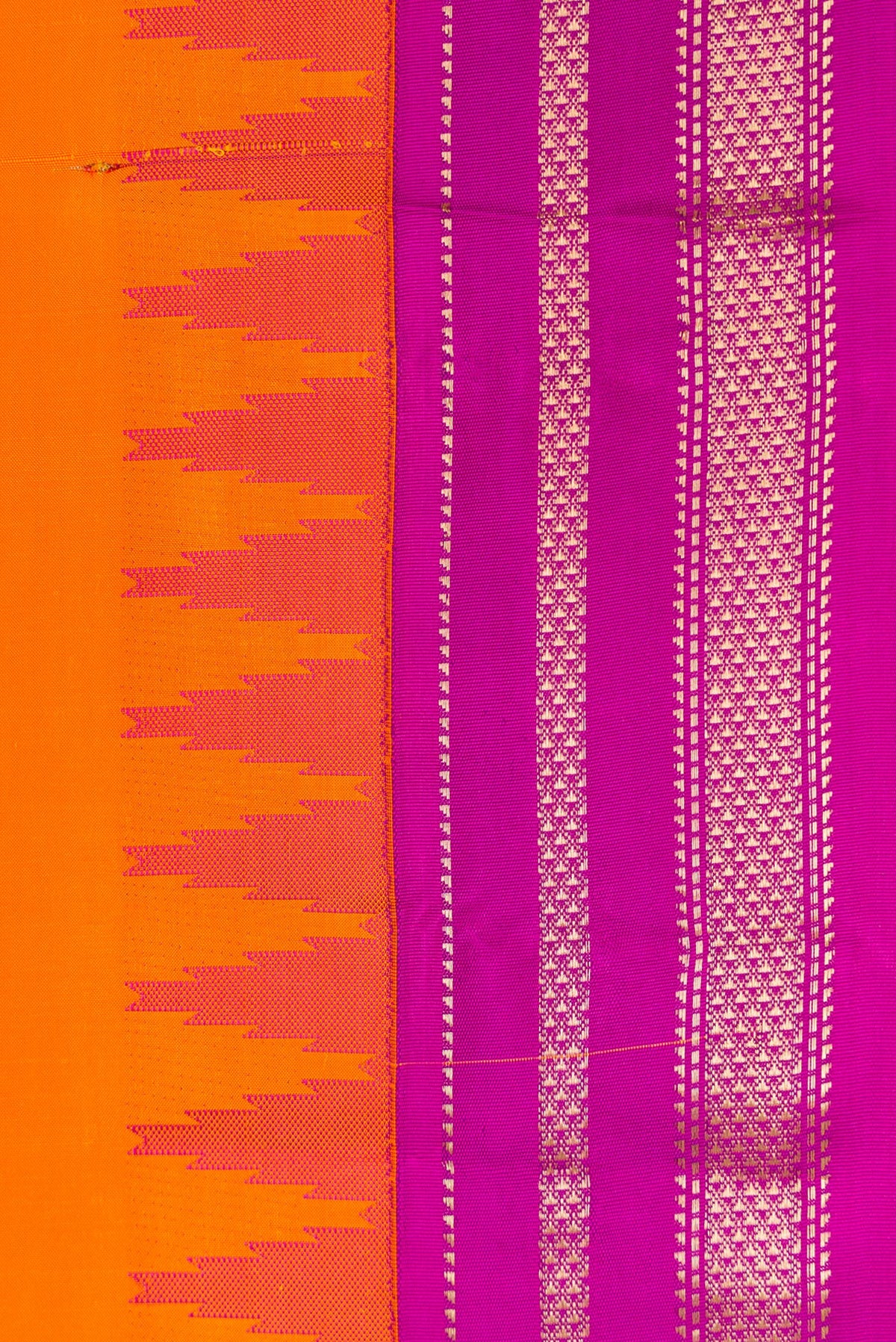 Border image of Orange Dual Tone Kanchipuram Silk Saree with Plain Body and Ganga Jamuna Border. 