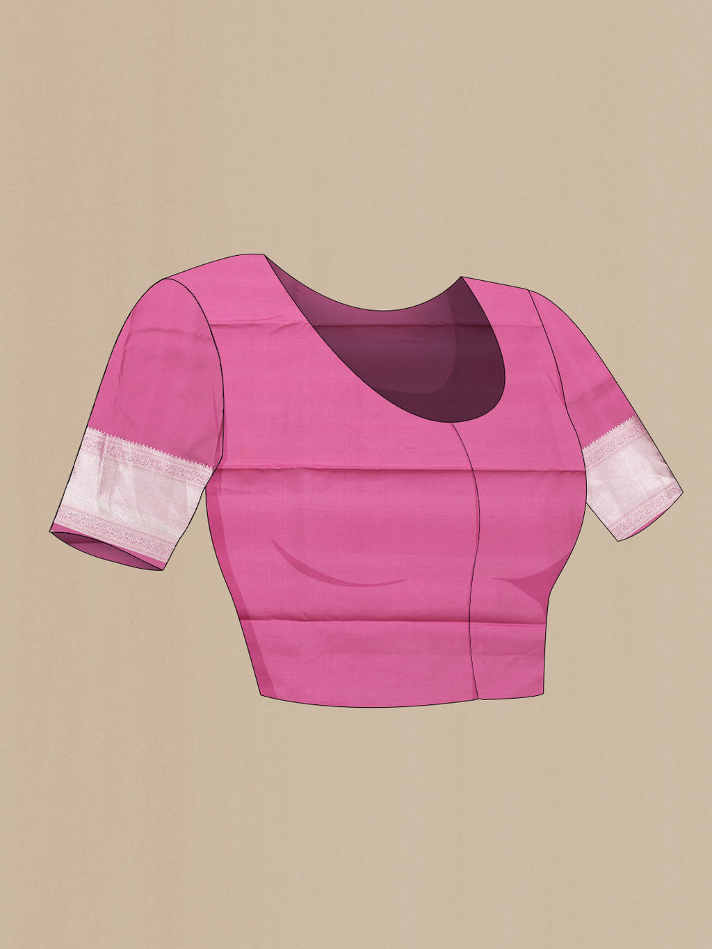 Close up image of the blouse of Pink Dual Tone Kanchipuram Silk Saree with Zari Butta on the body and Zari Border. 