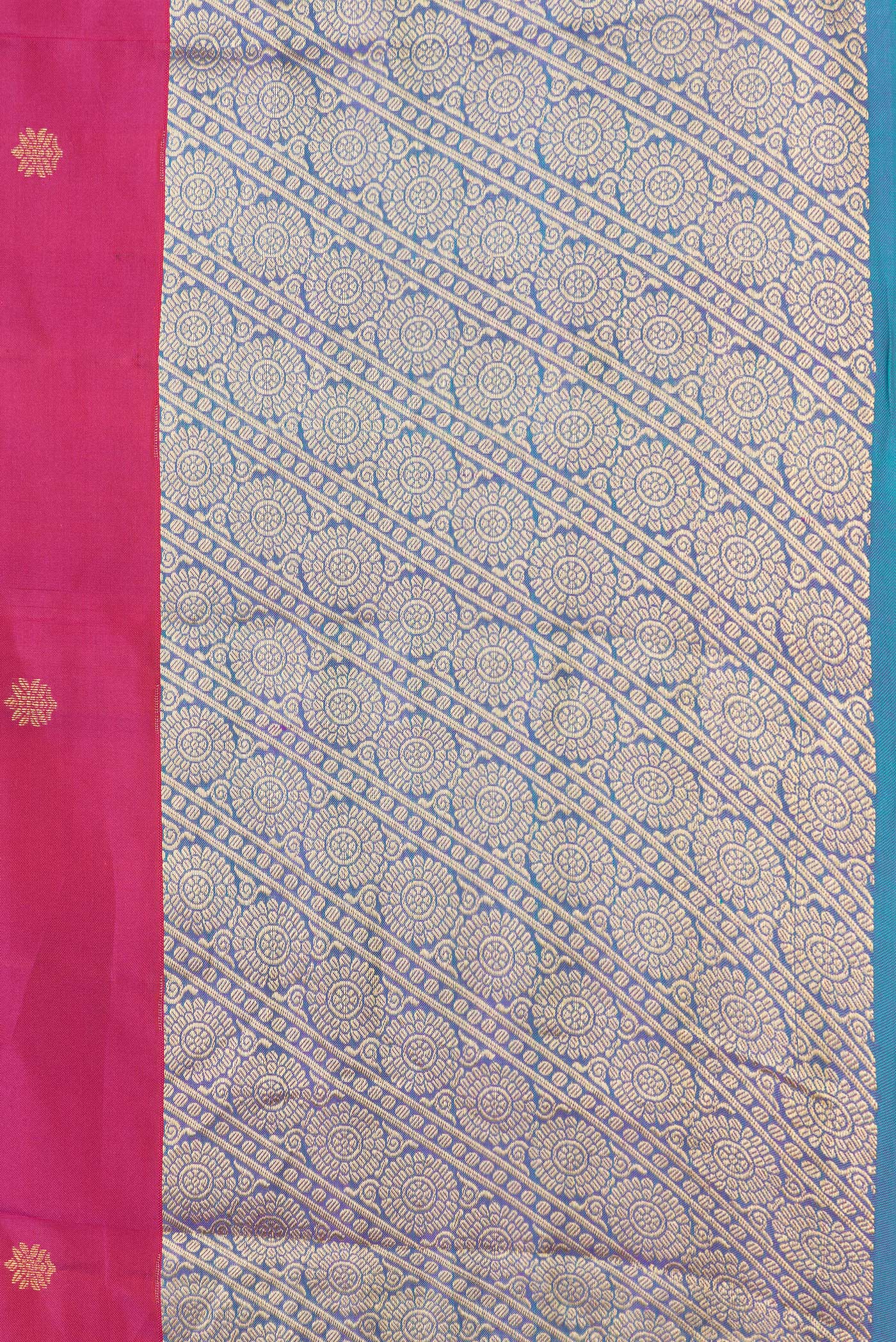 Border image of Pink Dual Tone Kanchipuram Silk Saree with Zari Butta on the body and Zari Border. 
