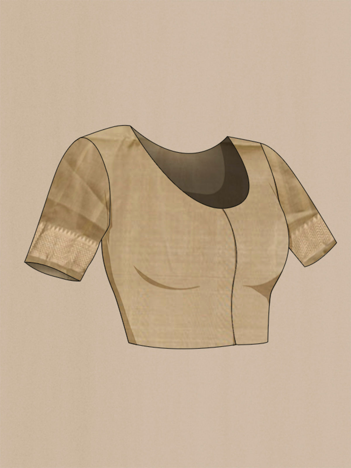 Close up image of the blouse of Beige Soft Silk Saree with Zari Butta on the body and Zari Border