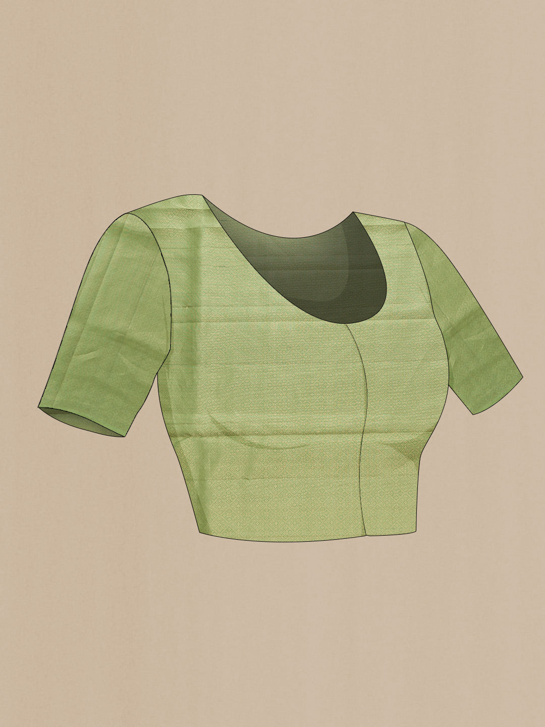 Close up image of the blouse of Pista Green Dual Tone Soft Silk Saree with Zari Brocade on the body and Zari Border. 