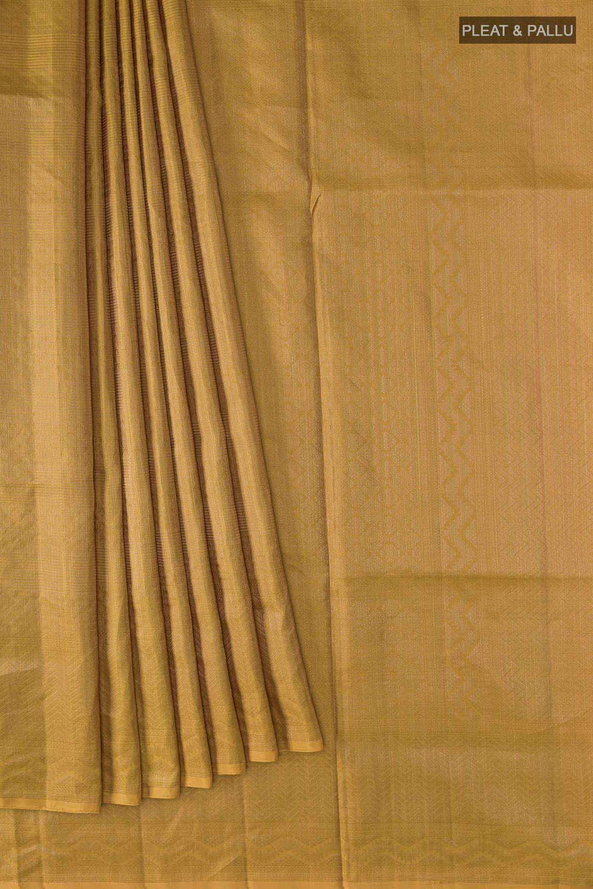 Pleats and pallu of Mustard Soft Silk Saree with Zari Brocade on the body and Zari Border