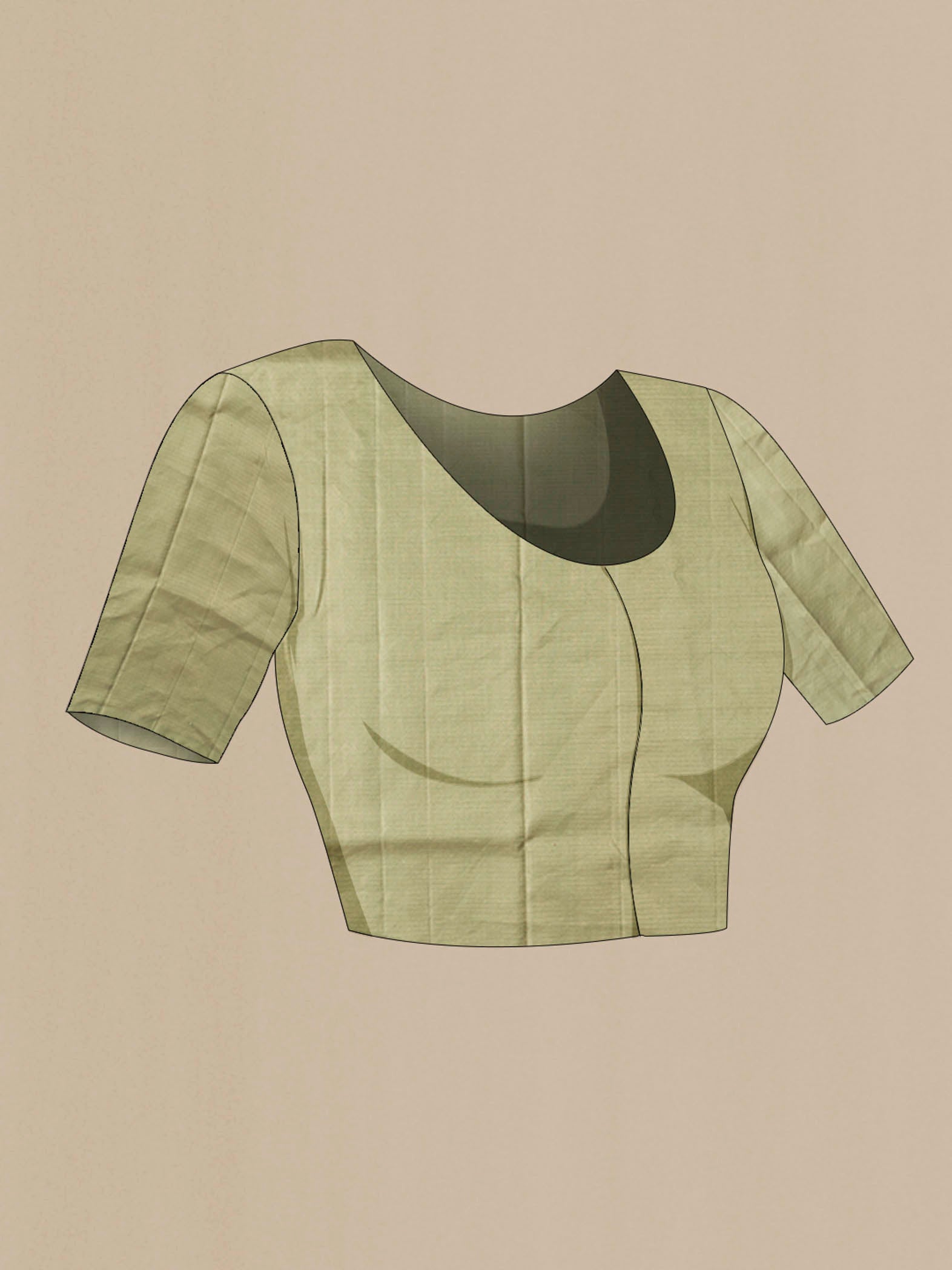 Close up image of the blouse of Green Soft Silk Saree with Zari Butta on the body and Zari Border