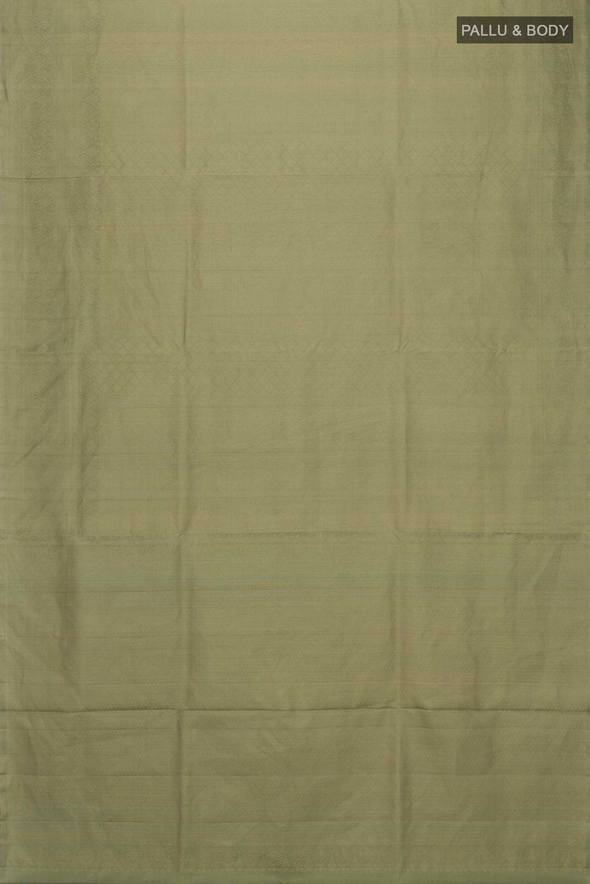 Flat view of Green Soft Silk Saree with Zari Butta on the body and Zari Border