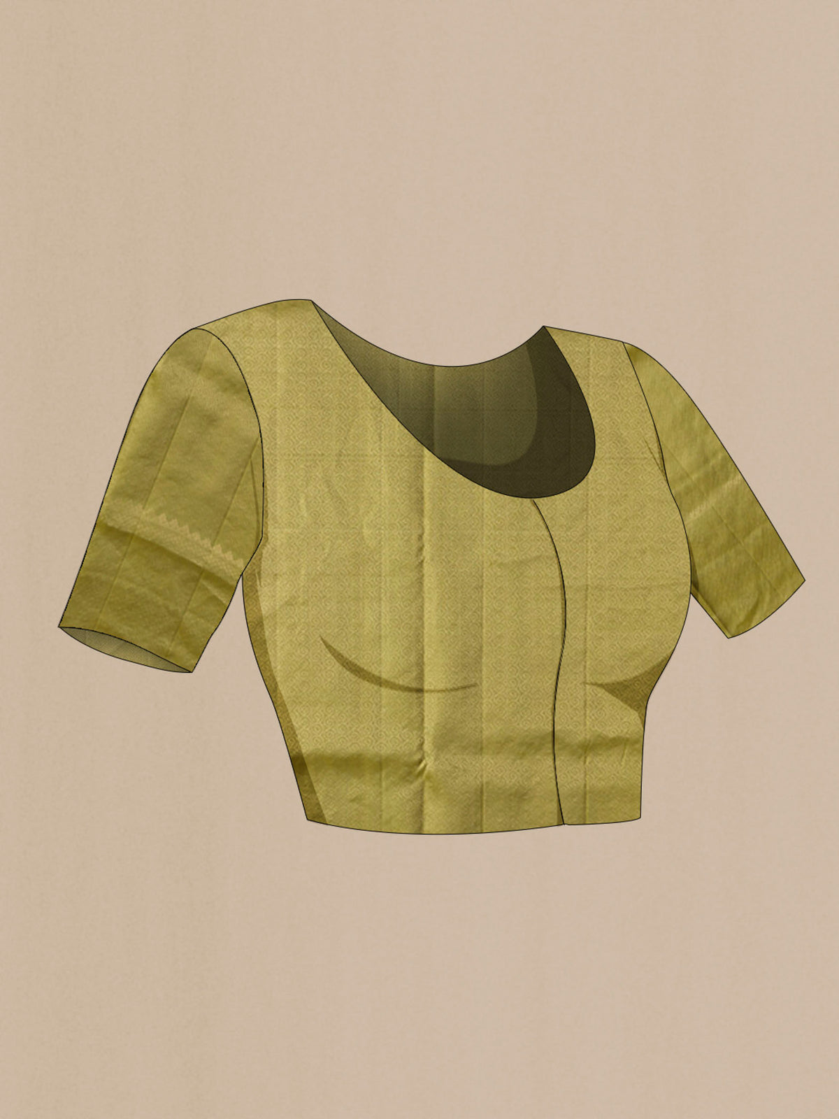 Close up image of the blouse of Green Soft Silk Saree with Zari Brocade on the body and Zari Border