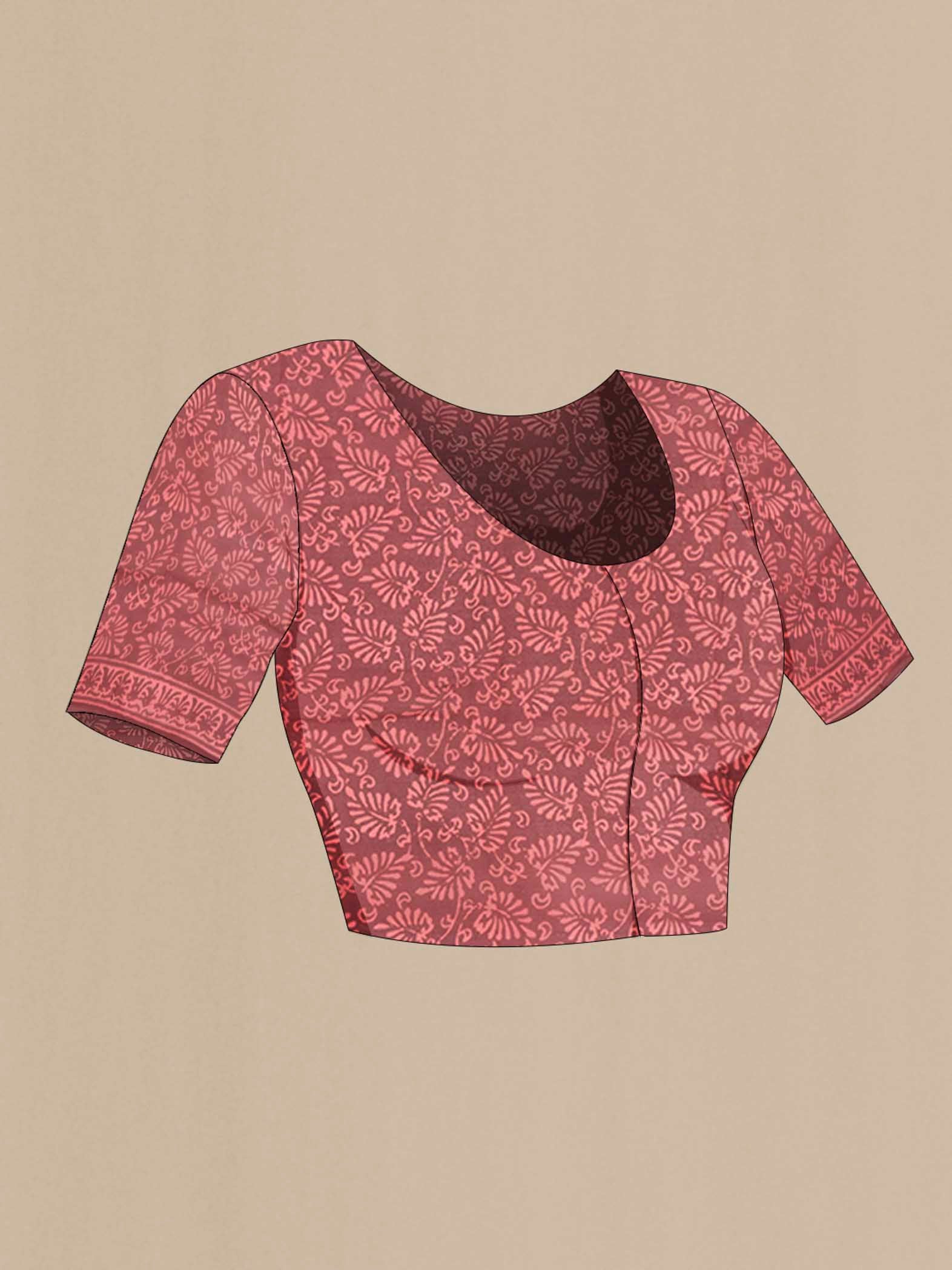Close up image of the blouse of Bronze Mysore Chiffon Saree with Printed design on the body and Plain Border