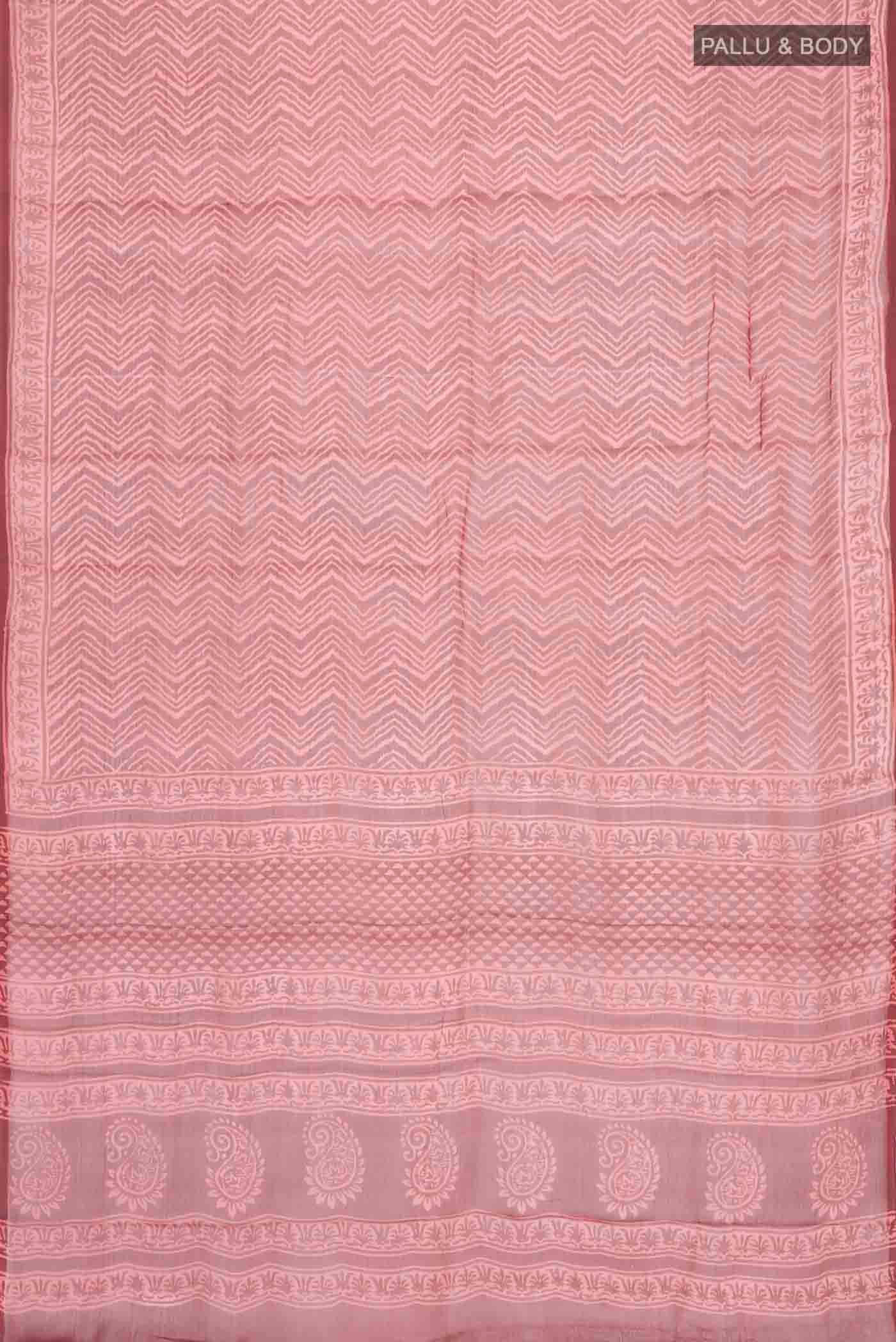 Flat view of Bronze Mysore Chiffon Saree with Printed design on the body and Plain Border
