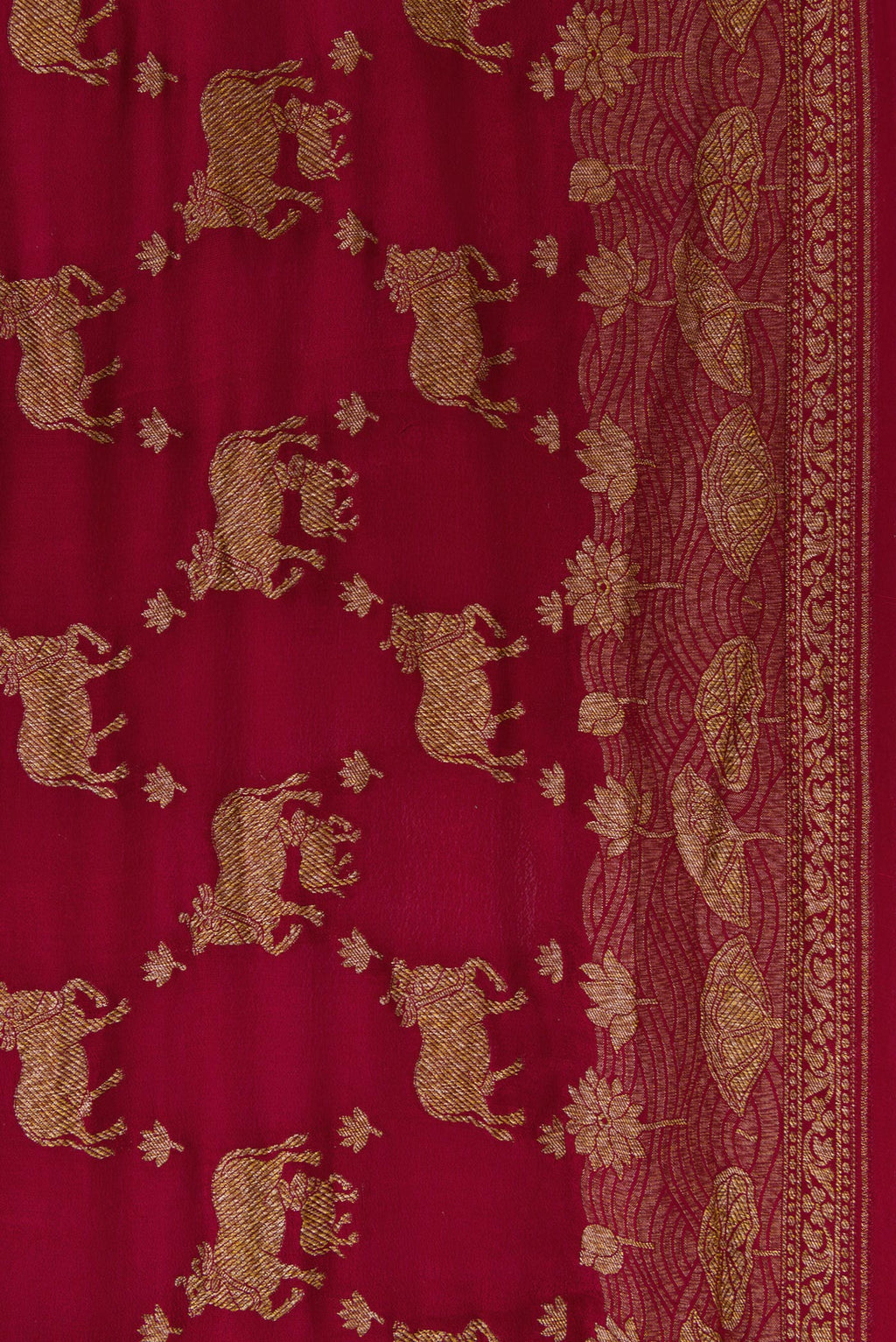 Border image of Maroon Dual Tone Banarasi Georgette Saree with Zari Brocade on the body and Fancy Border. 