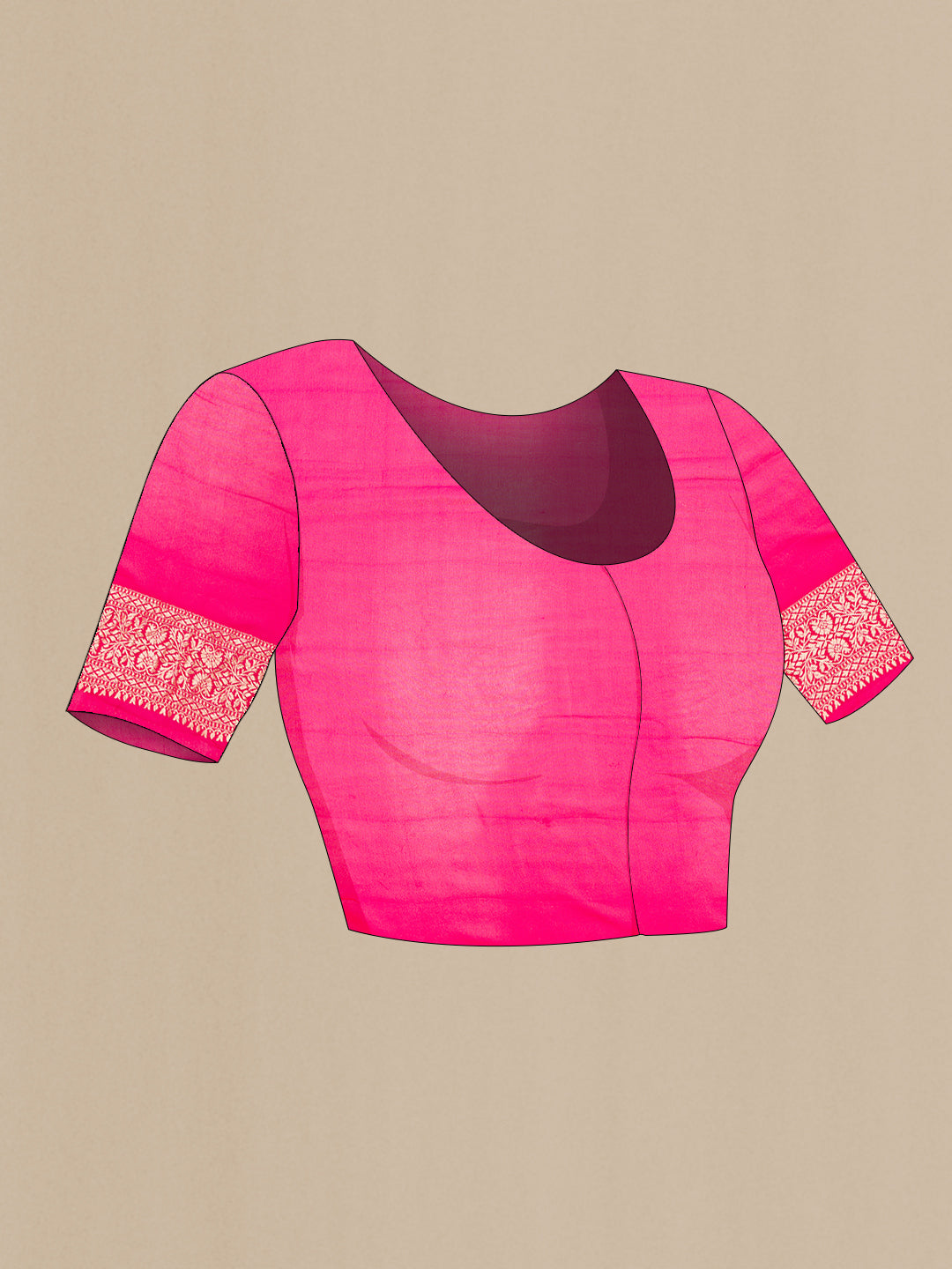 Close up image of the blouse of Pink Dual Tone Banarasi Georgette Saree with Zari Brocade on the body and Zari Border. 