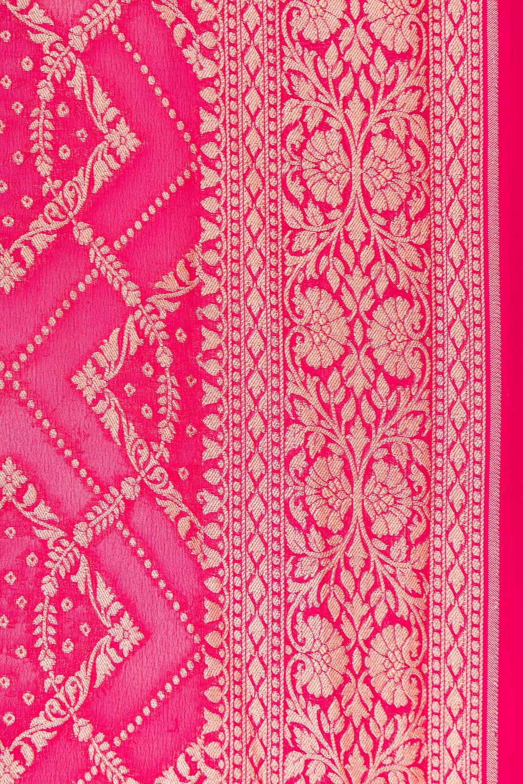 Border image of Pink Dual Tone Banarasi Georgette Saree with Zari Brocade on the body and Zari Border. 