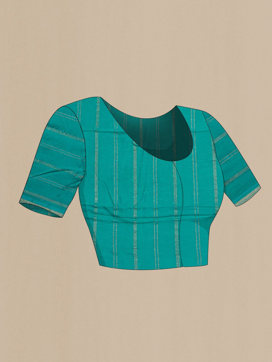 Close up image of the blouse of Green Chanderi Silk Cotton Saree with Stripes on the body and Zari Border. 