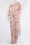 Lilac Chanderi Cotton Saree with Printed design on the body and Zari Border.  displayed on a mannequin