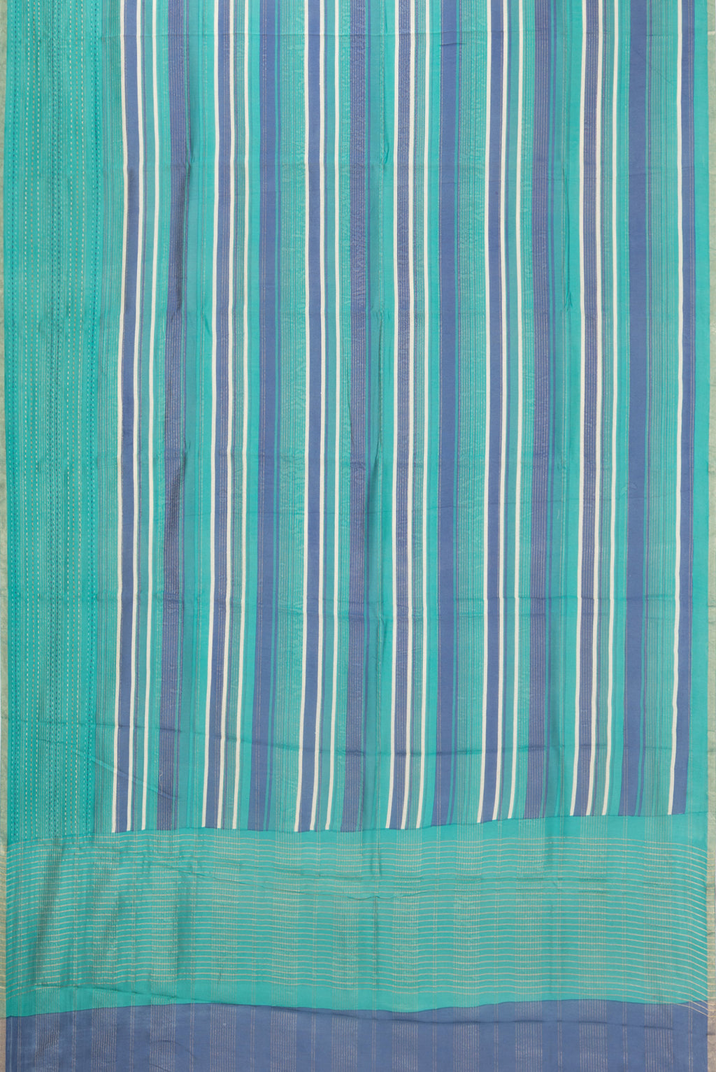 Flat view of Pure Silk Multi Color Chanderi Saree with Printed design on the body and Embroidery Border. 