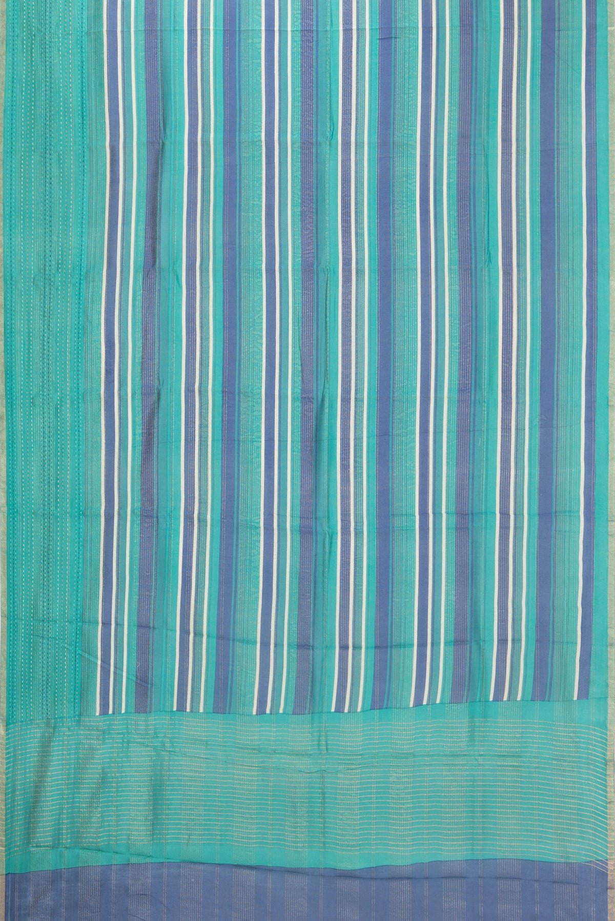 Flat view of Pure Silk Multi Color Chanderi Saree with Printed design on the body and Embroidery Border. 