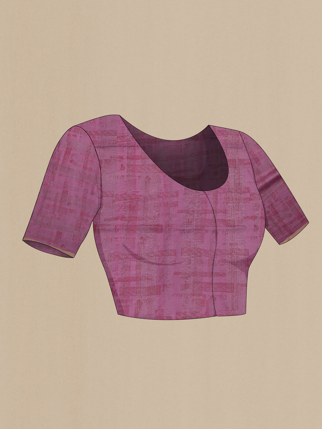 Close up image of the blouse of Pure Silk Pink Dual Tone Chanderi Saree with Printed design on the body and Embroidery Border. 