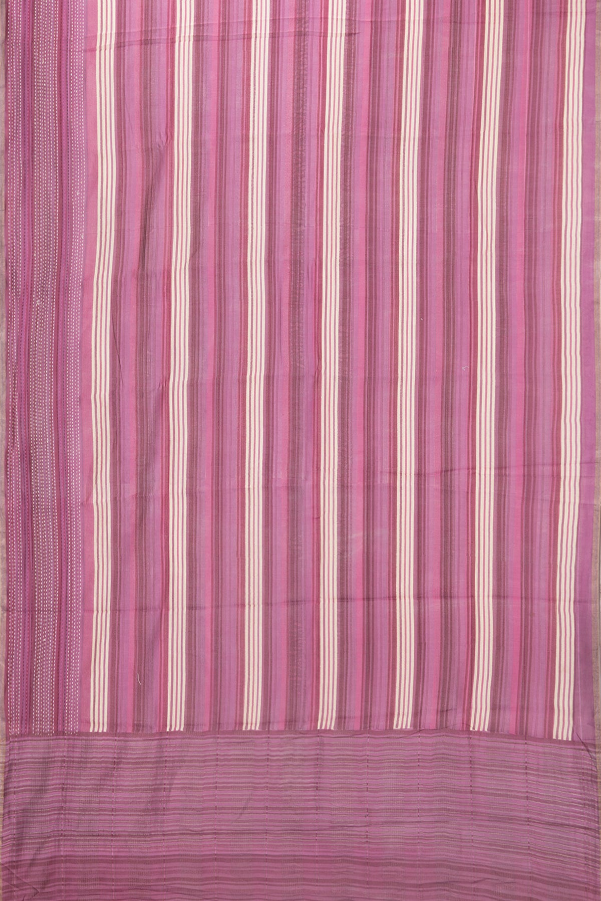 Flat view of Pure Silk Pink Dual Tone Chanderi Saree with Printed design on the body and Embroidery Border. 
