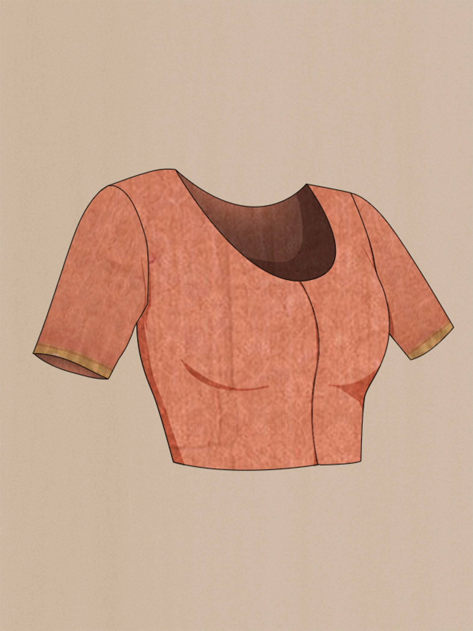 Close up image of the blouse of Beige Silk Cotton Saree with Printed design on the body and Embroidery Border
