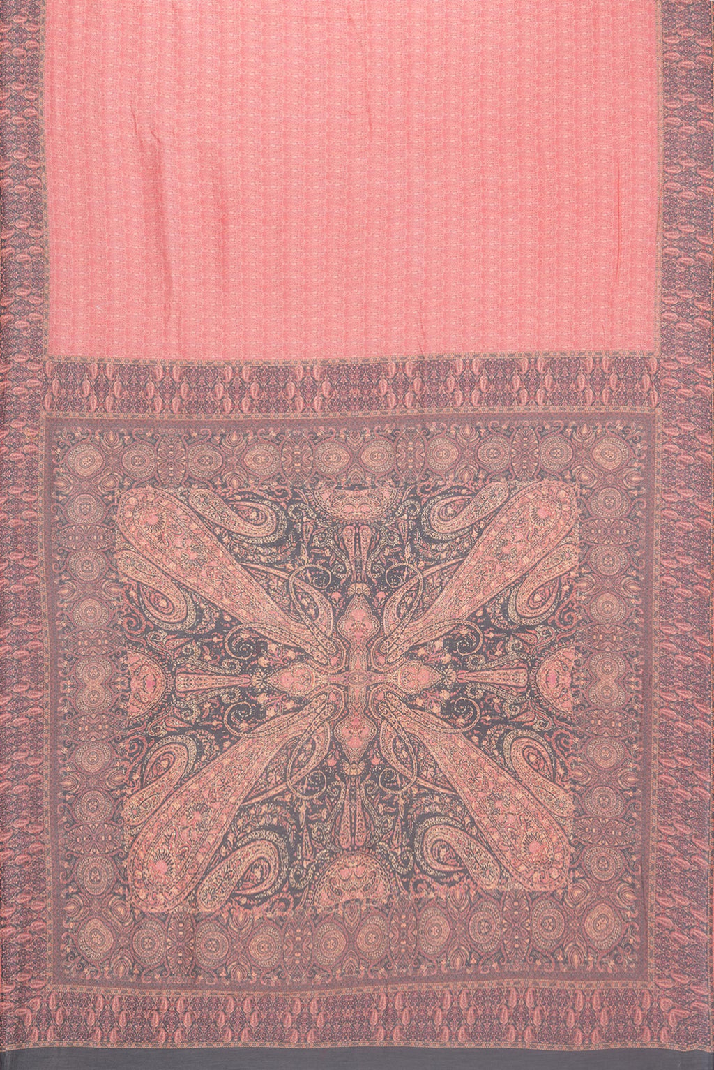 Flat view of Pure Silk Pink Dual Tone Chanderi Saree with Printed design on the body and Printed Border. 