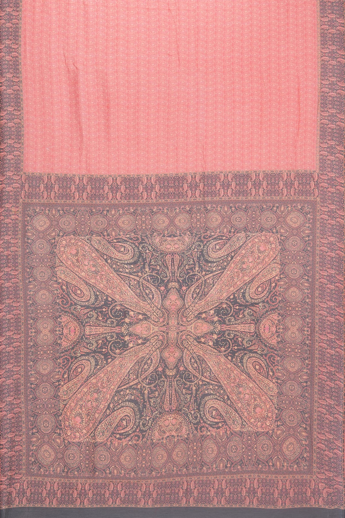Flat view of Pure Silk Pink Dual Tone Chanderi Saree with Printed design on the body and Printed Border. 