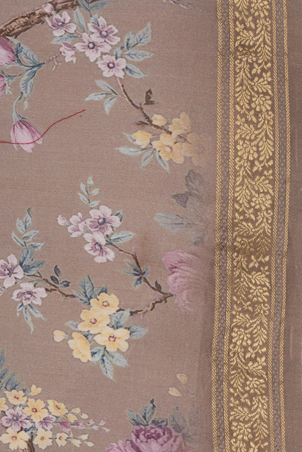 Border image of Pure Silk Brown Dual Tone Chanderi Saree with Printed design on the body and Zari Border. 